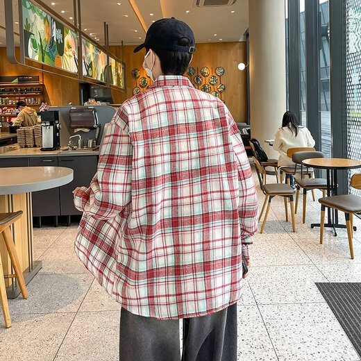 Chemise américaine à manches longues pour garçons Spring and Summer Low Abeld Plaid Shirt Retro Retro Trendy Casual Veste Veste pour hommes Cryz687 Yellow 2xl