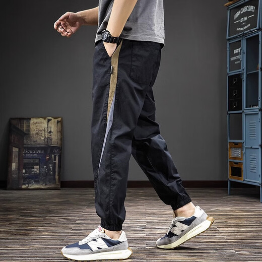 Guxiansen American Fashion Brand épissant des pantalons décontractés sportifs contrastés pour un pantalon de travail extérieur mince d'été masculin lâche harren pantalon noir xl [150-170jin [Jin est égal à 0,5 kg]]]