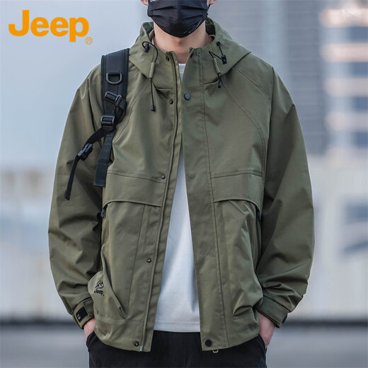 Jeep (JEEP) jacket men's autumn and winter trendy hooded assault jacket men's casual loose work clothes military green XL