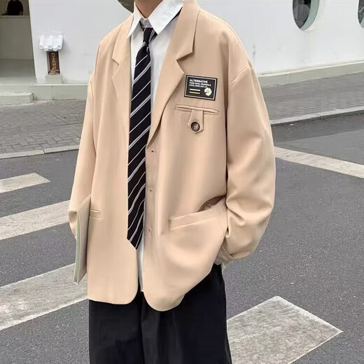 An Chuxia suit men's spring and autumn Hong Kong style college style DK uniform student class uniform blazer men's trend W43 khaki + white shirt + tie + trousers 4XL