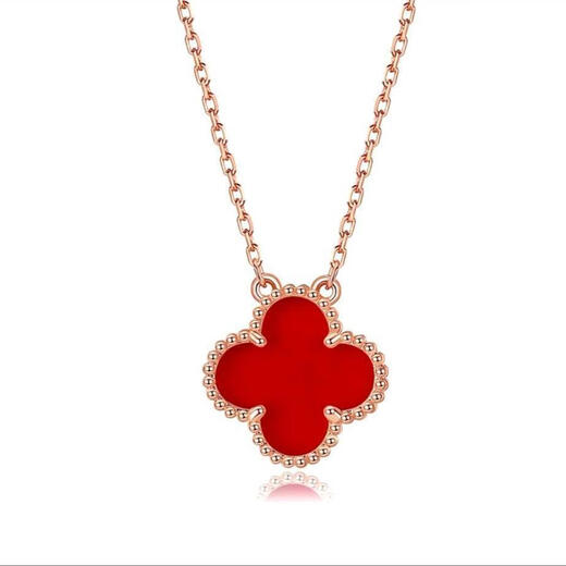 Lucky red four-leaf clover necklace 18k rose gold double-sided clavicle pendant bracelet light luxury internet celebrity same style female trend rose gold good luck necklace