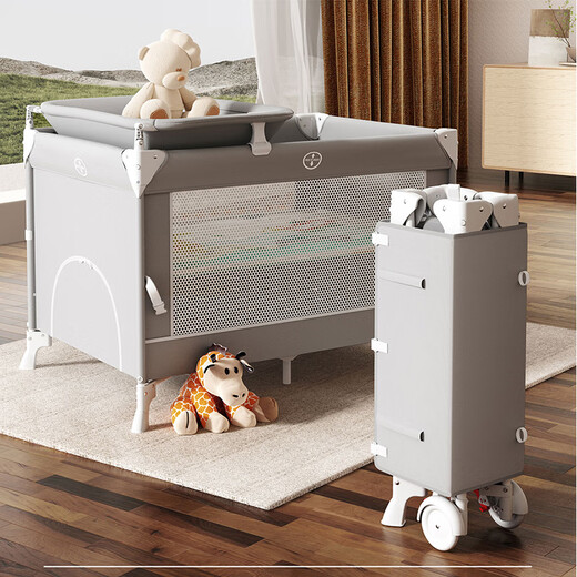 Coolbaby folding crib newborn movable splicing large bed multifunctional portable baby bed with cradle [basic] bed + folding mattress + storage basket