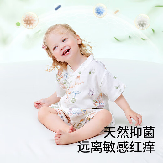贝肽斯婴儿衣服夏季连体衣短袖竹棉纱布新生幼儿宝宝哈衣爬服睡衣