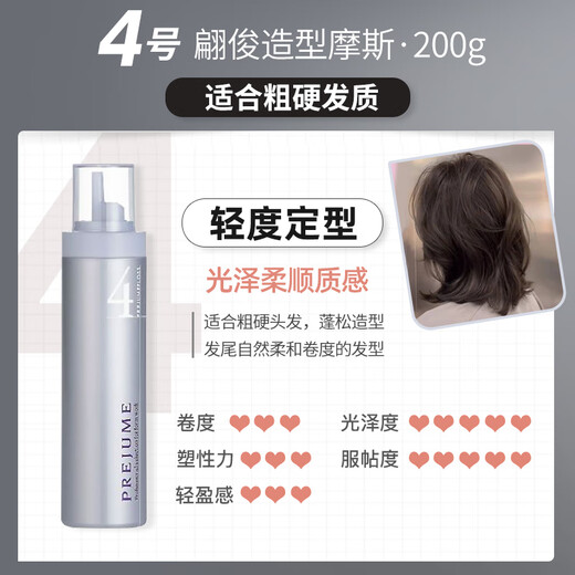 玫丽盼 MILBON泡沫发蜡摩丝日本进口保湿定型卷发护卷男女士羊毛卷泡泡发胶发泥 4号摩丝 200g 1瓶 【轻度定型】