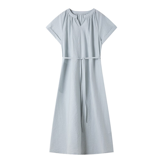 Vanciman light blue French V-neck dress for women 2025 summer new waistband lace slim casual long skirt M9733 light blue L
