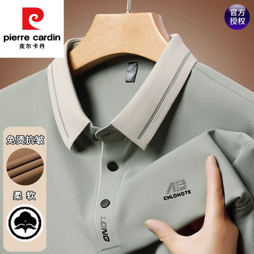 皮尔卡丹（pierre cardin）长袖t恤男士2025年春秋季新款商务休闲宽松翻领打底POLO衫上衣 16823浅绿 M 165【建议95-120斤】