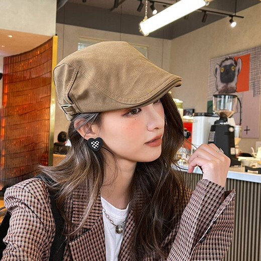 万佳臻反戴前进帽子女秋冬季2025新款薄百搭日系鸭舌复古画家报童贝雷帽 前进帽【咖色】