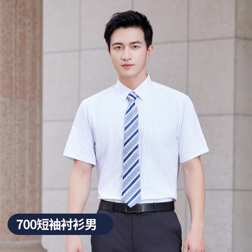Zimeiqiao People's Bank of China Clothing Clothing Workwear Rear Men and Women Spring and Autumn New Striped Long Short Shirt Camiseta Camiseta Camisa de manga corta Mujeres + 167 Skirt Grey Stripe Women 2XL