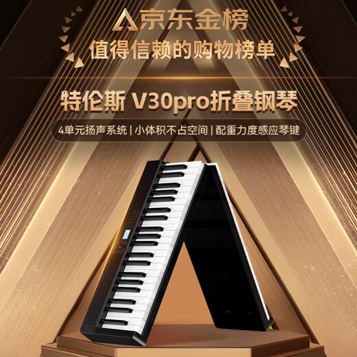 特伦斯折叠琴88键便携式电钢成人儿童电子琴重力度键盘V30pro家用 炫酷黑+专用琴包