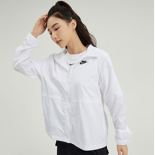 耐克（NIKE）官方女装2025秋季新款运动休闲风衣防风连帽潮流上衣梭织外套 DM6180-100/白色 M