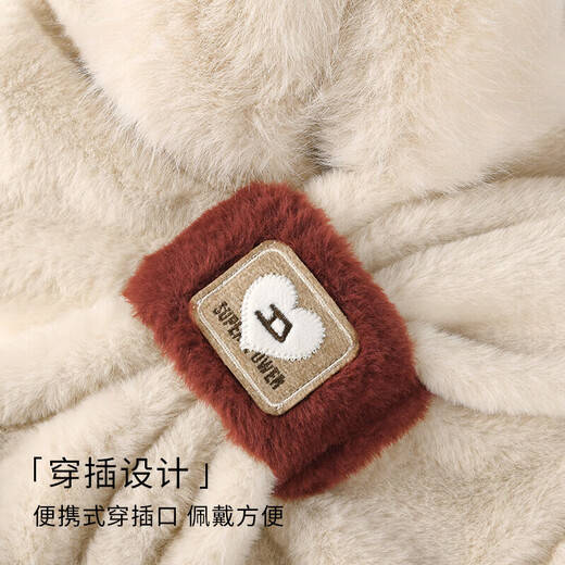 TUTORGOOSE cute fox plush hat scarf all-in-one women's autumn and winter versatile thickened and warm cycling scarf beige one size
