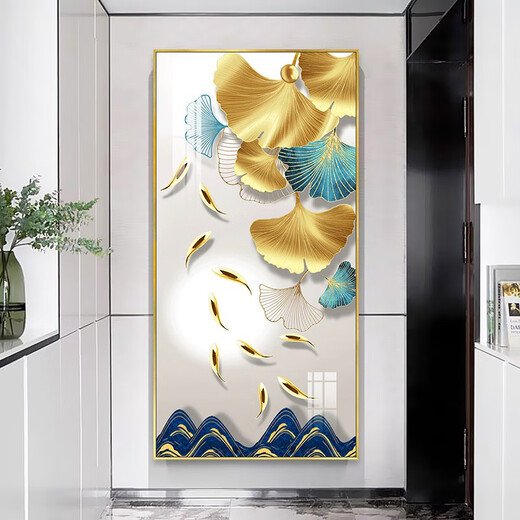 Einfache moderne Eingangswanddekoration Gemälde Jiuyu Bild Licht Luxus atmosphärische Kristallporzellan Diamant-Laid Gang Wandmale Txmg11152 70*140 Wandbreite 90-100 cm elegantes schwarzes Aluminium Composite