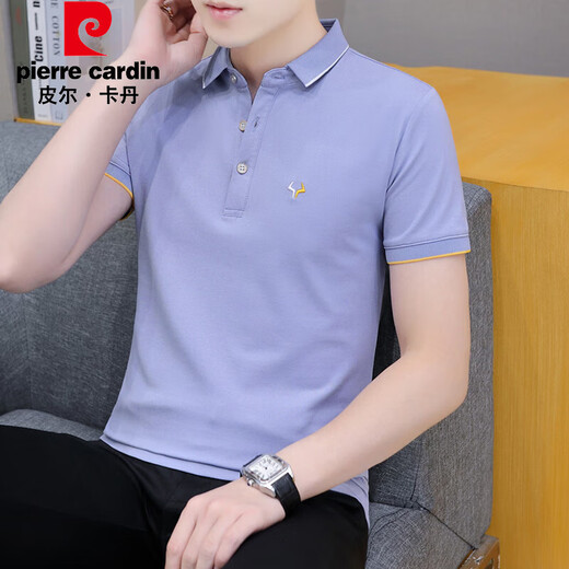 皮尔卡丹（pierre cardin）珠地棉短袖t恤男士潮流2025夏季新款商务青年翻领POLO半袖上衣服 683烟灰色 L