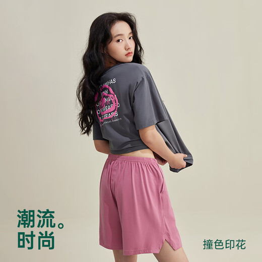 AnZhiBan JuhaoSleep couple pajamas summer cool stretch cotton fashion cartoon casual men and women home clothes can be worn outside brown gray female M