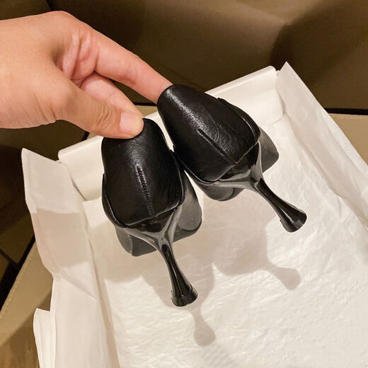 
Zhenxi French pointed toe thin heel single shoes for women's black soft leather high heels comfortable temperament versatile professional work shoes etiquette black 6cm 38 heels can be stepped on