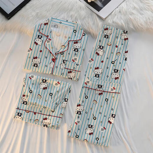 Femaibo heo pajamas for women in spring and autumn short-sleeved trousers three-piece set for summer cute cartoons for outdoor wear 14122# Star Yugui Dog Three-piece set XL 110-130Jin [Jin equals 0.5 kg]