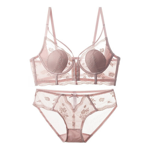 Adore Autumn and Summer French Underwear Feminine Thin Rabbit Ear Cup Front Button Beautiful Back Underwear Large Breasts Show Small Anti-Sagging Bra Set Pink Set 80B
