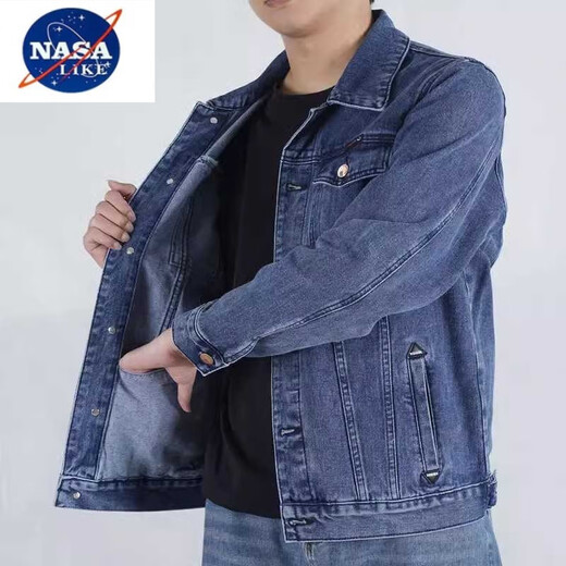 NASALIKE春秋款牛仔外套男装2024新款日系高档多口袋工装宽松大码夹克褂子 Y848蓝色 M 80-斤
