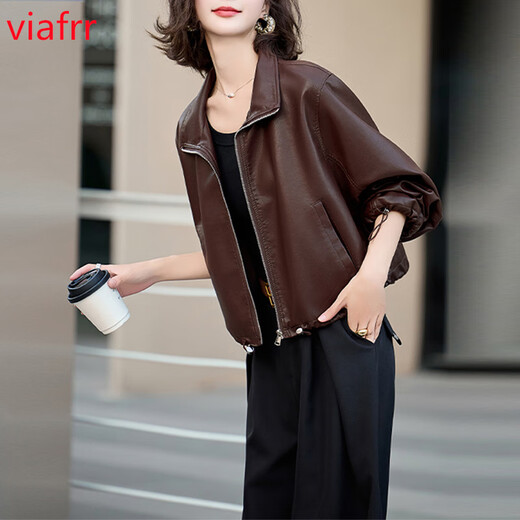 VIAFRR安哥拉小皮衣外套女2025春秋新款高级感通勤减龄小个子机车服夹克 黑色 M （80-110斤）