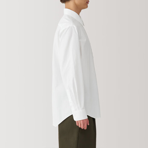 无印良品（MUJI）男式 水洗 平纹 长袖衬衫 男士长袖衬衣外套 翻领 AC2WPC5S 白色 XL （180/104A）