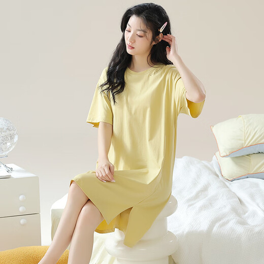 
Xuanfanduo nightgown with chest pad summer modal pajamas for women summer thin simple short-sleeved pregnant women home clothes summer a11762 chest pad M