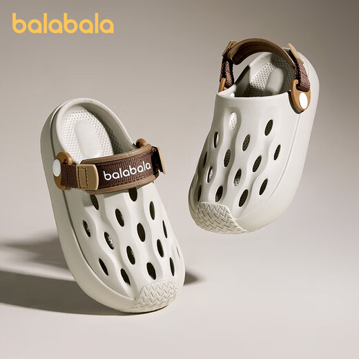 Balabala children's sandals 2026 new boys soft sole wear-resistant medium and large children's outdoor beach sandals summer baby hole shoes fog gray 37 inner length 23cm suitable for feet 36-37