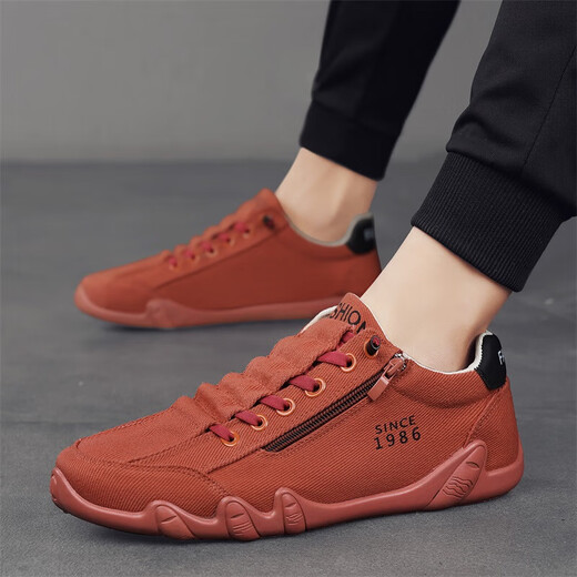 Changxiang Huili Red Canvas Schuhe Herren 2025 Neue Seite Reißverschluss Flachschuhe Frühlingssport und Freizeitschuhe für Männer rot 42