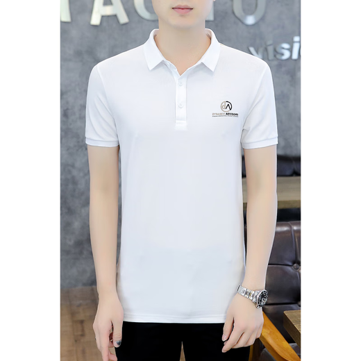Jiumu-Dynastie Sommer Herren kurzärmeligte T-Shirt Trendy Marke Revers Polo Shirt Herren-Top Slim Ins Black T-Shirt LED 826 White High-End Casual 3xl