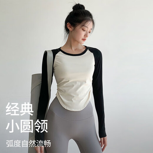 Free style yoga clothes for women, slim fit, color-blocked raglan long-sleeved T-shirts, Pilates running fitness sports tops, spring and autumn styles
