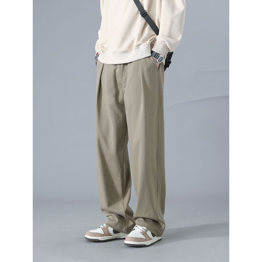 花花公子（PLAYBOY）男士休闲裤2025春秋潮流宽松直筒阔腿裤时尚垂感运动百搭长裤子男 YHK9209黑色 M (100斤)
