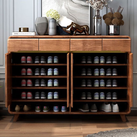 Qubainian's new walnut color solid wood shoe cabinet new Chinese style entry door all-in-one storage cabinet home entrance porch 120X345X1020 walnut color solid wood model complete delivery