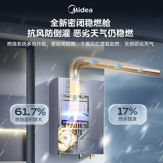 Midea MATE30 16-liter gas water heater natural gas, first-class silent, first-class energy-saving, constant temperature, large water volume, small volume, 15% national subsidy