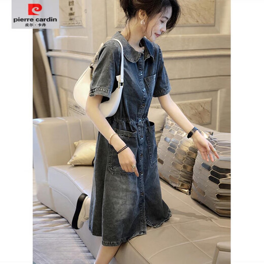 
Pierre cardin [1477 people praised] European station 2025 summer new loose large size denim dress for women mid-length S666 S 100Jin [Jin equals 0.5 kg]