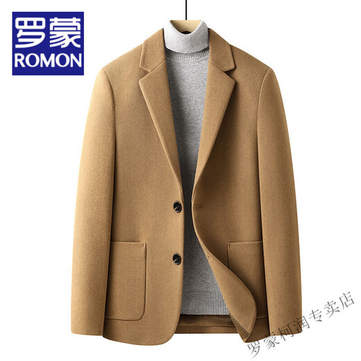 罗蒙（ROMON）含羊毛秋冬季轻奢款双面呢羊毛休闲西服男士短款轻奢黑色毛呢外套 灰色 XL