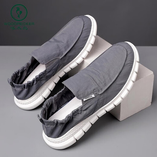 Woodpecker pedals lazy bean shoes men's spring and autumn new breathable umbrella cloth old Beijing cloth shoes men versatile casual students 881-gray-,39