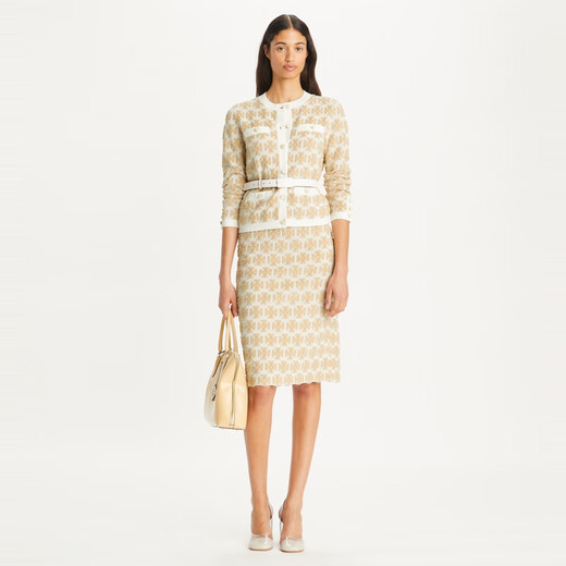 Tory Burch  汤丽柏琦【限时礼遇】 双T LOGO圆领开衫上衣TB 157538 柔和白 / 细沙 967 L 170/92A