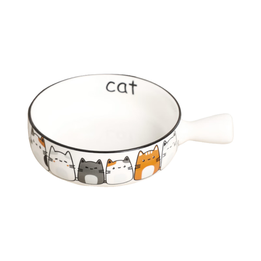 Fat Donglai's same style bowl with handle, ceramic instant noodle bowl with handle, student dormitory household, cute cat 2023 new model, handle bowl + lid - four cats