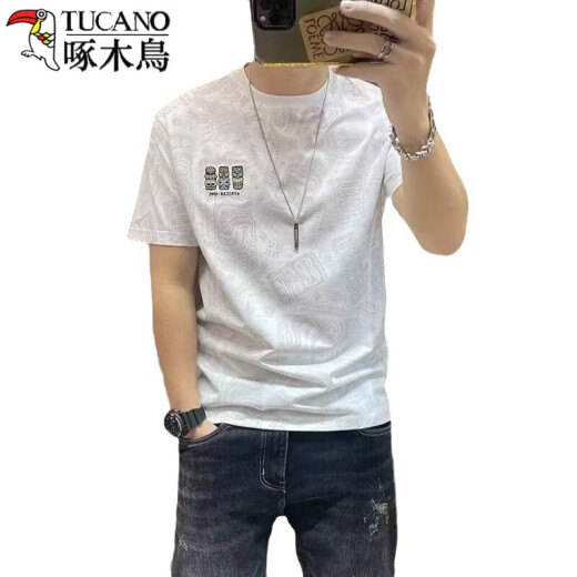 啄木鸟（TUCANO）麻料棉t恤男2025新款印花短袖体恤棉麻衣服男士高端麻布半袖上衣 829短.袖白色 2XL