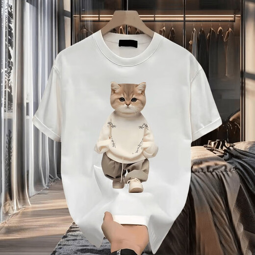 Kurashi Ichiki Light Luxury Trendy Brand 2025 Sommer Neue Katze mit kurzem T-Shirt-T-Shirt Herren High-End-losen, halbärmeligen Top Herren Black 2xl
