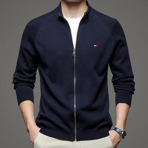 
Tommy Hee Kelly Tommy Pure Wool Cardigan Jacket Men's Middle-aged Spring and Autumn New Stand-collar Zipper Knitted Top New Bedding 4XL 190 [Suggested 190-195Jin [Jin equals 0.5 kg]]