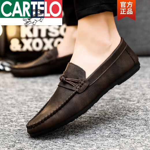 CARTELO Crocodile Shoes Men's 2025 Spring and Autumn New Men's Shoes Trendy and Breathable British Slip-On Men's Casual Leather Shoes for Men D829 Brown Same Style at Counters Limited Time Flash Sale 39 Too Small Same Style as Counters Limited Time Flash Sale