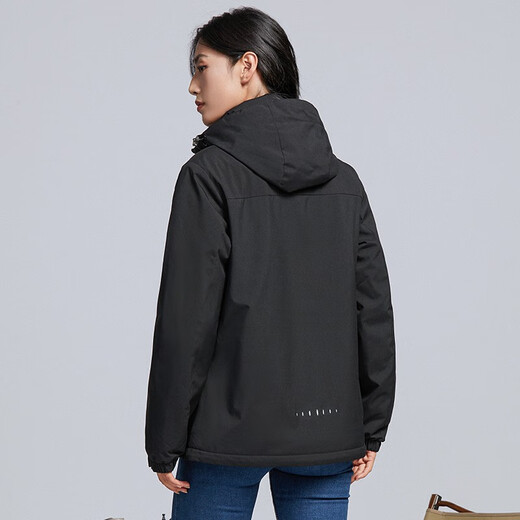 
Lemon plus velvet windbreaker under banana coat men and women Korean style windproof and warm single-layer soft shell jacket work style jacket literary top 9930S Obsidian black-woman [solid color] L