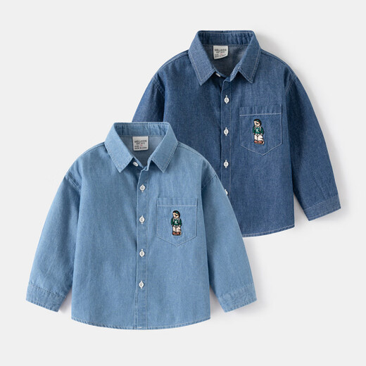 WELLKIDS boys' denim shirt outer wear trendy children's clothing top spring new children's long-sleeved shirt baby top light blue 120