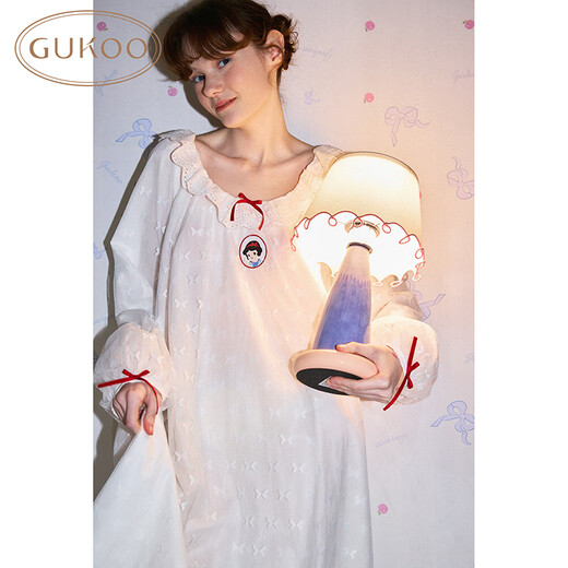 果壳（Gukoo）睡裙女春秋款白雪公主新款网纱女士家居服睡裙 雪白 M 