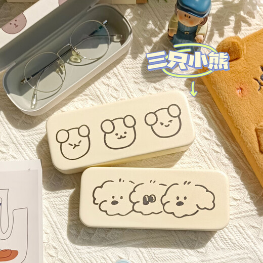 Caja de gafas Ins Linda Caja de almacenamiento de gafas de marco para mujeres portátiles Anti-presión y caricatura anti-caída Caja de gafas Bonito oso [tela de entrega de gafas]