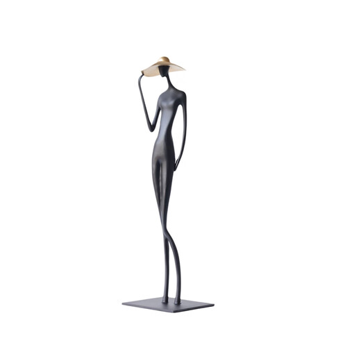 Wen Yijia light luxury abstract figure wearing hat and long legs sculpture ornaments model room hotel TV cabinet living room entrance hall art figure wearing hat black