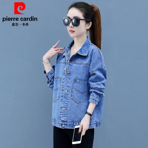 Pier Cardin denim jacket for women 2025 spring new fashionable and fashionable denim jacket versatile slim women's jacket top 9903# Zou Ju embroidered style S [Suggestion 80--100Jin [Jin equals 0.5 kg]]
