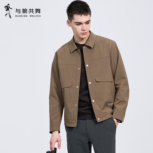 Dances with Wolves Embroidered Lapel Jacket Men's 2025 Autumn New Commuting Style Fashion Jacket Windproof Men's Jacket 1007 Dark Apricot 702 L (175)