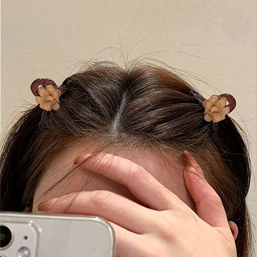 Suyi Embroidered Camellia Exquisite Small Clip Back of the Head Half-tied Hair Clip for Women 2024 New Summer Shawl Hair Clip Short Hair Clip Gray + Brown 1 Pair