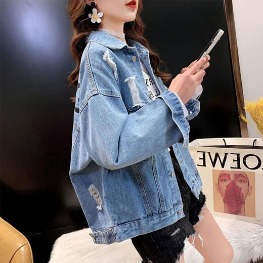 Le nouveau style de la veste de jean courte décontractée idiot Fox pour les femmes à l'automne printemps et automne 2024 Broidered trou de grande taille de grande taille des vêtements en jean 9929 # Smoke Grey S suggéré 80-100jin [Jin est égal à 0,5 kg]